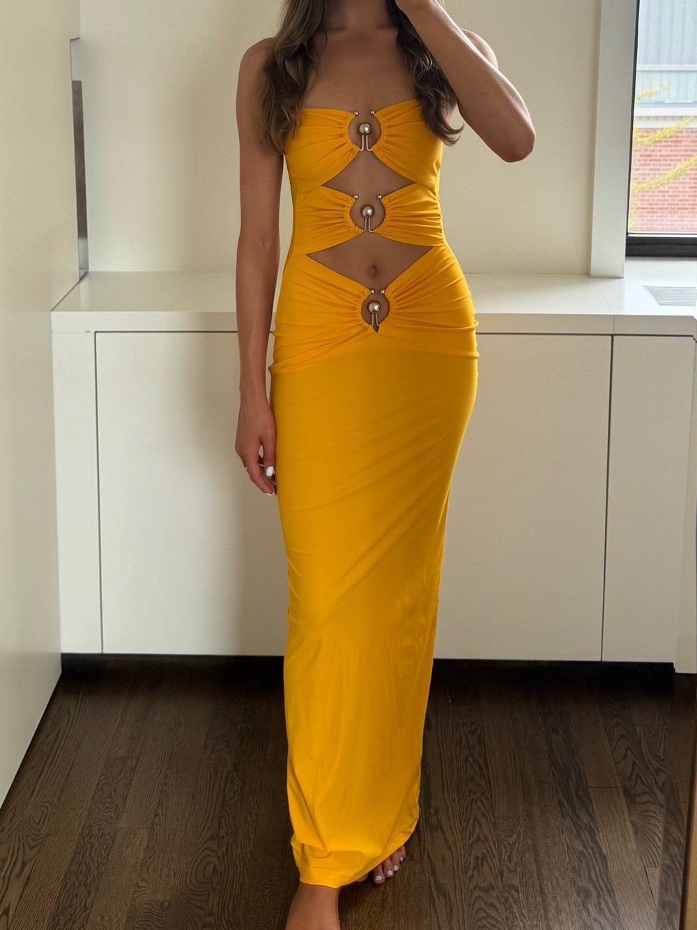 Christopher Esber Orbit Embellished Orange Maxi Dress US 2